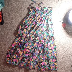 Colorful Leaf Print Maxi Dress